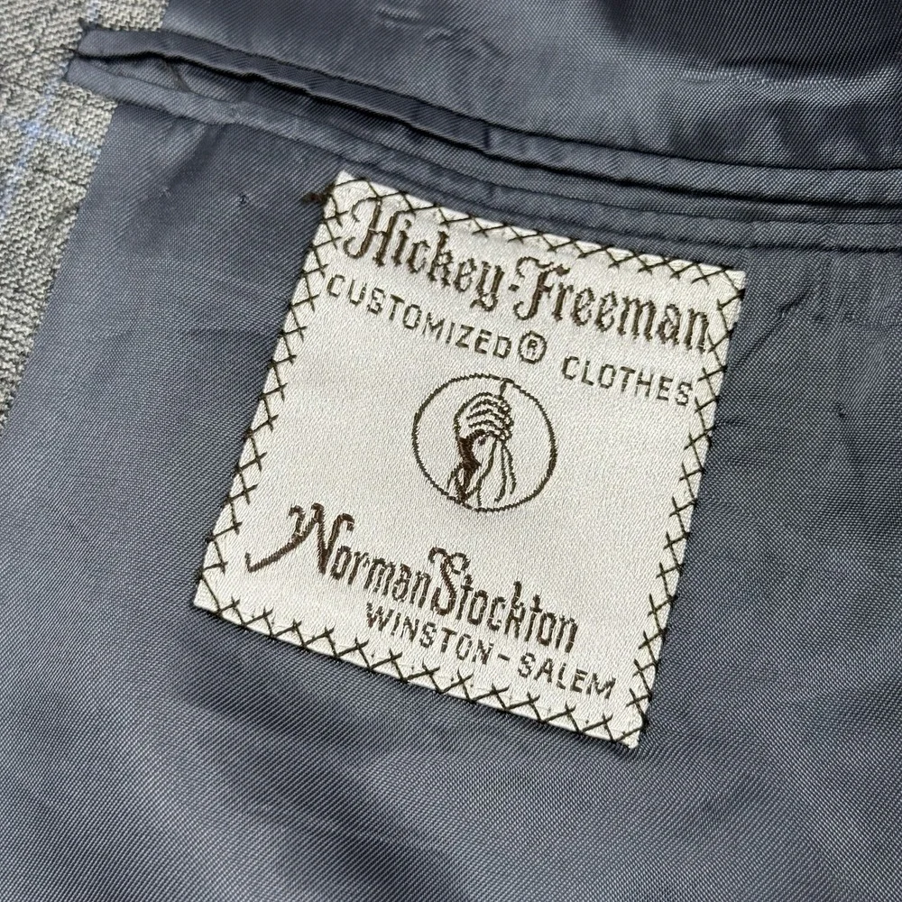 VTG Hickey Freeman Suit 42L Pure Wool Gray‎ Glen Check 36L Pants USA 90s